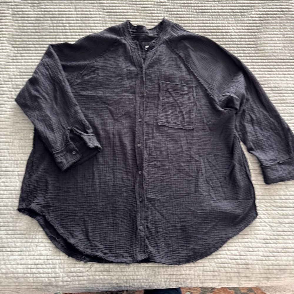 Aerie Gauzy Pool to Party Coverup Shirt Black XXL